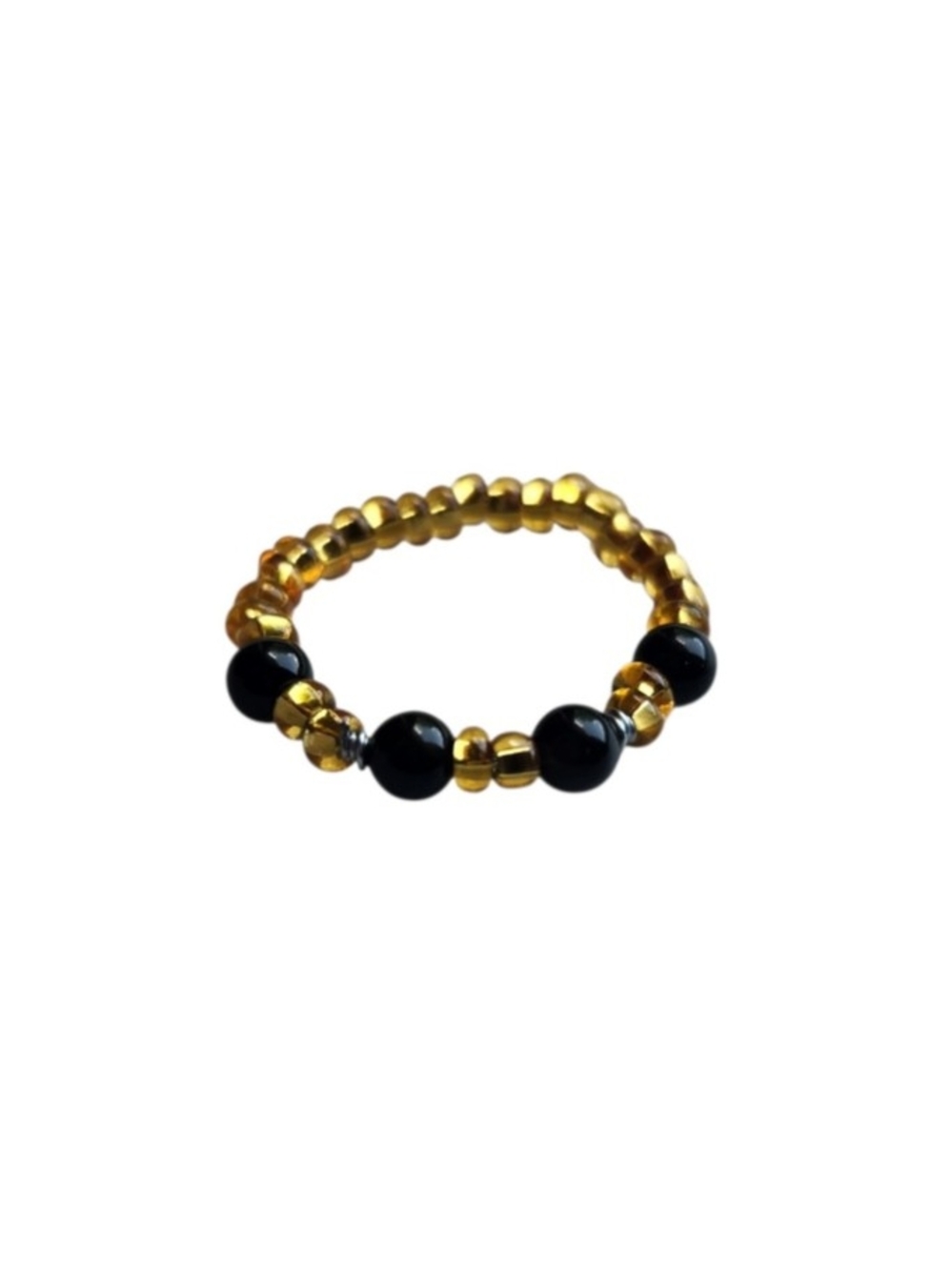 Gold Beaded Ring With Black Agate Stones